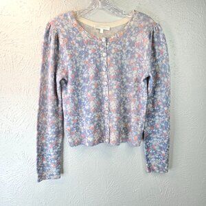 LoveShackFancy Simona Cardigan Sweater Wool Cashmere Blue Floral Cottagecore Top